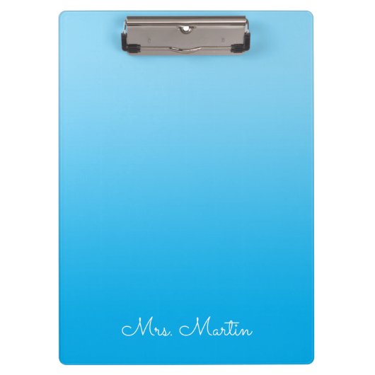 Baby Blue Azure Gradient Gepersonaliseerde Leraar Klembord (Voorkant)