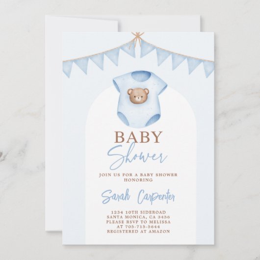 Baby Blue Baby shower Boy Uitnodiging (Voorkant)