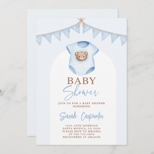 Baby Blue Baby shower Boy Uitnodiging (Voorkant / Achterkant)