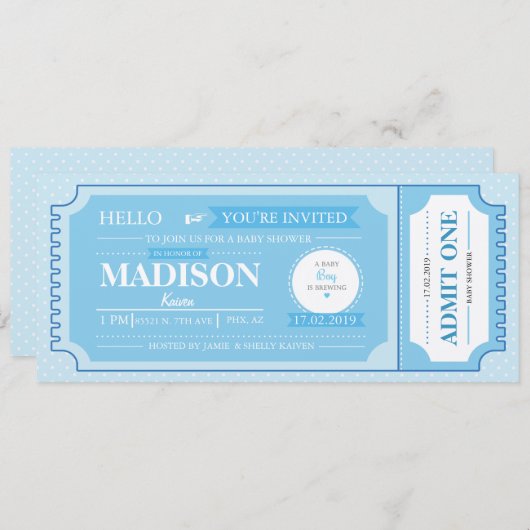 Baby Blue Baby shower Event Ticket Kaart (Voorkant / Achterkant)