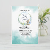 Baby Blue Baby shower Invitation Kaart (Staand voorkant)
