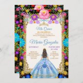 Baby Blue Background Mexican Mis Quince Invitation Kaart (Voorkant / Achterkant)