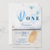 Baby Blue ballons 1e verjaardag Uitnodiging (Voorkant)