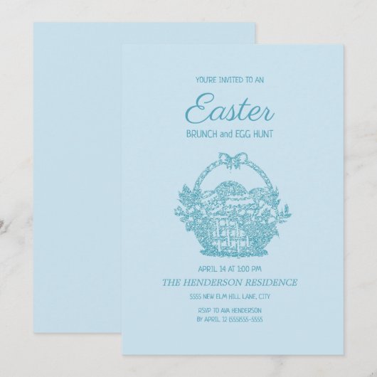 Baby Blue Basket Easter Brunch Egg Hunt Kaart (Voorkant / Achterkant)