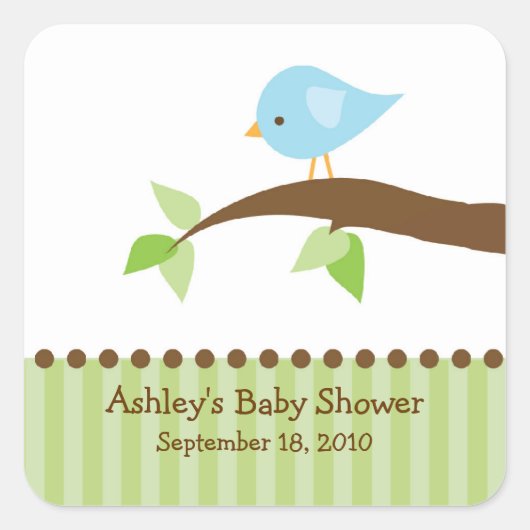 Baby Blue Bird Baby shower Vierkante Sticker! Vierkante Sticker (Voorkant)