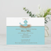 Baby Blue Bird Nest Boy Baby shower Invitation Kaart (Staand voorkant)