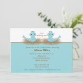 Baby Blue Birds TWINS Baby shower Invitation Kaart (Staand voorkant)