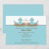 Baby Blue Birds TWINS Baby shower Invitation Kaart (Voorkant / Achterkant)