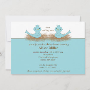 Baby Blue Birds TWINS Baby shower Invitation Kaart