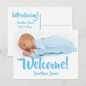 Baby Blue Birth Photo Announding Briefkaart (Voorkant / Achterkant)