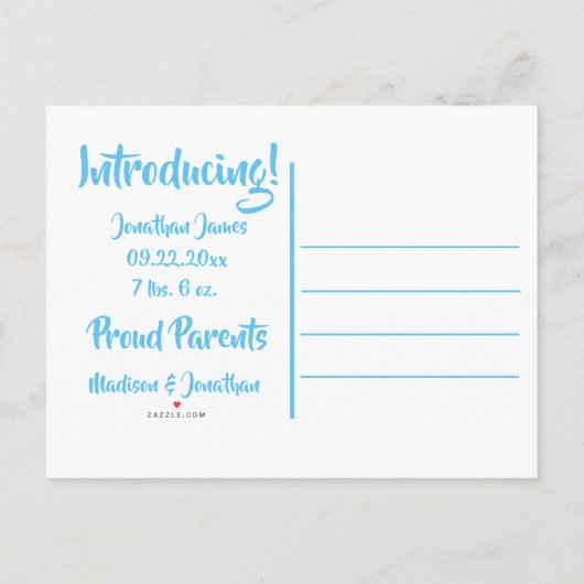 Baby Blue Birth Photo Announding Briefkaart (Achterkant)