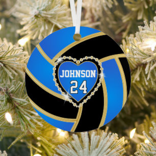 Baby Blue, Black en Gold Volleyball Metalen Ornament