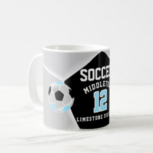 Baby Blue, Black en White ⚽ Soccer Sport Koffiemok