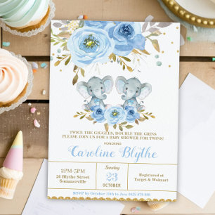 Baby Blue Bloem Olifant Tweeling Jongens Baby Show Kaart