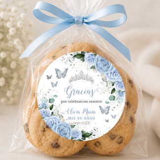 Baby Blue Bloem Vlinders Quinceañera Sweet 16 Ronde Sticker