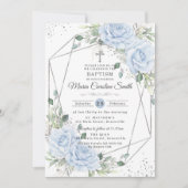 Baby Blue Bloem Zilver Doop Doopfeest  Kaart (Voorkant)
