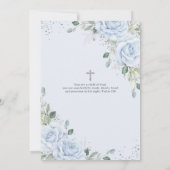 Baby Blue Bloem Zilver Doop Doopfeest  Kaart (Achterkant)