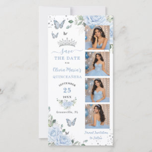 Baby Blue Bloem Zilver Foto Booth Quinceanera Save The Date