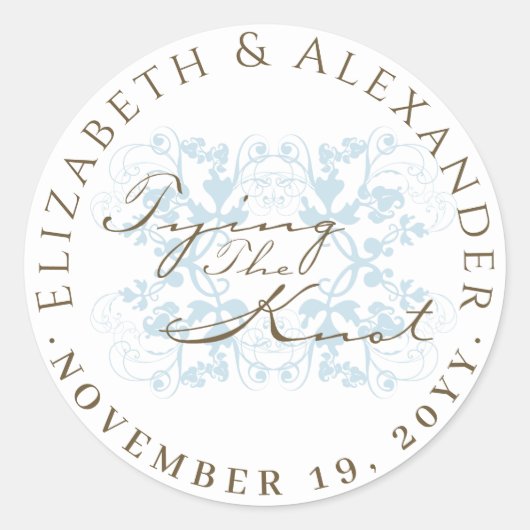 Baby Blue Bloemen Bloemen Tying De Knoop Bruiloft Ronde Sticker (Voorkant)