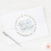 Baby Blue Bloemen Bloemen Tying De Knoop Bruiloft Ronde Sticker (Envelop)