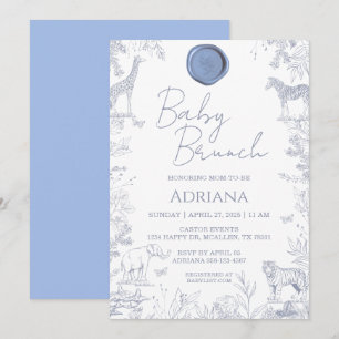Baby Blue Bloemen- en Dierenmotief Uitnodiging voo