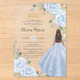 Baby Blue Bloemenkleed Prinses Jurk Quinceañera Qu Acryl Uitnodigingen
