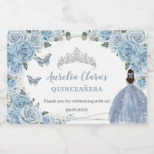 Baby Blue Bloemige Prinses Quinceañera Verjaardag Sparkling Wijnetiket (Enkel label)