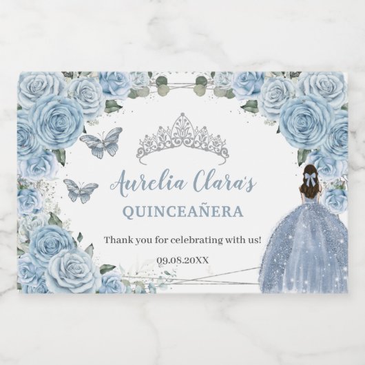Baby Blue Bloemige Prinses Quinceañera Verjaardag Sparkling Wijnetiket (Enkel label)