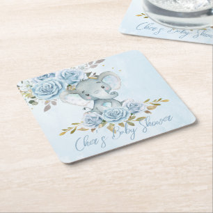 Baby Blue Bloemstuk Mooie Olifant Baby Shower Kartonnen Onderzetters