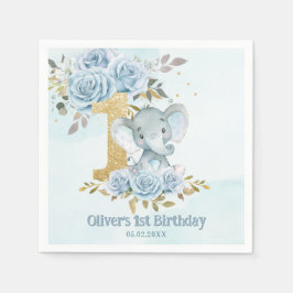 Baby Blue Bloemstuk Mooie Olifant Jongen 1e Verjaa Servet