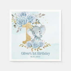 Baby Blue Bloemstuk Mooie Olifant Jongen 1e Verjaa Servet