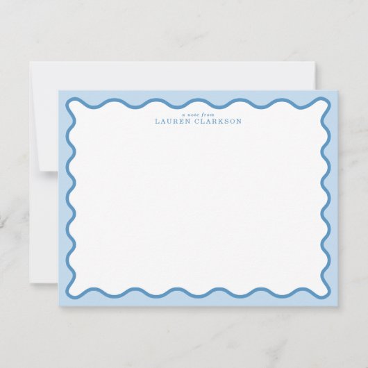 Baby Blue & Blue Wavy Border Note Card Kaart (Voorkant)
