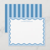 Baby Blue & Blue Wavy Border Note Card Kaart (Voorkant / Achterkant)