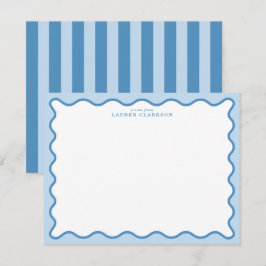 Baby Blue & Blue Wavy Border Note Card Kaart