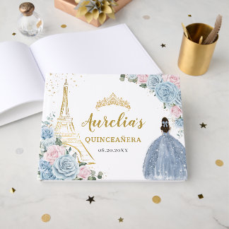 Baby Blue Blush Bloem Paris Eiffeltoren Quinceaner Gastenboek