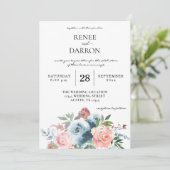 Baby Blue & Blush Pink Floral Weddenschap Kaart (Staand voorkant)