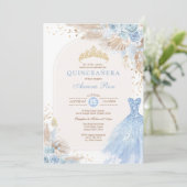 Baby Blue Boho Floral Quinceañera 15e verjaardag i Kaart (Staand voorkant)