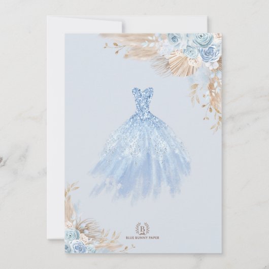 Baby Blue Boho Floral Quinceañera 15e verjaardag i Kaart (Achterkant)