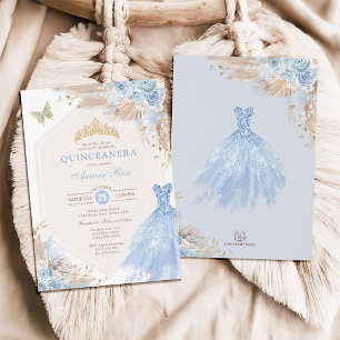 Baby Blue Boho Floral Quinceañera 15e verjaardag Kaart