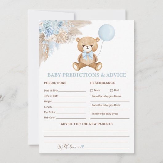 Baby Blue Boho Teddy Bear voorspellingen Advies Ka Kaart (Voorkant)