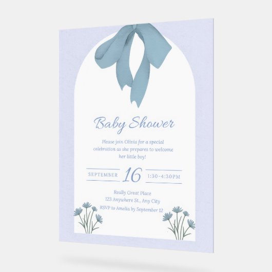 Baby Blue Bow Baby shower Acryl Bord (Hoek)