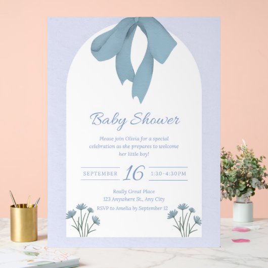 Baby Blue Bow Baby shower Acryl Bord (Huwelijk)