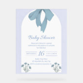 Baby Blue Bow Baby shower Acryl Bord (Voorkant)