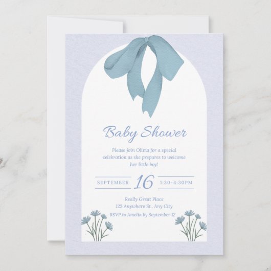 Baby Blue Bow Baby shower Kaart (Voorkant)