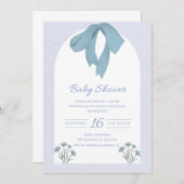 Baby Blue Bow Baby shower Kaart (Voorkant / Achterkant)
