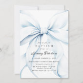 Baby Blue Bow doop uitnodiging (Voorkant)