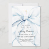 Baby Blue Bow doop uitnodiging (Voorkant)