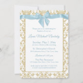 Baby Blue Bow en Gold Damask doop Kaart (Voorkant)