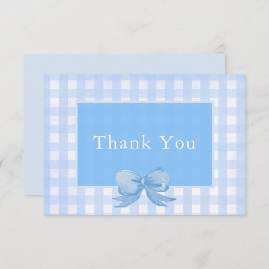Baby Blue Bow Gingham Hartelijk dank Bedankkaart (Voorkant / Achterkant)