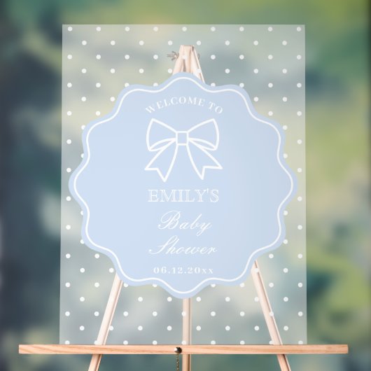 Baby Blue Bow Polka Dots Boy Baby Shower Welcome Acryl Bord (Neutraal)